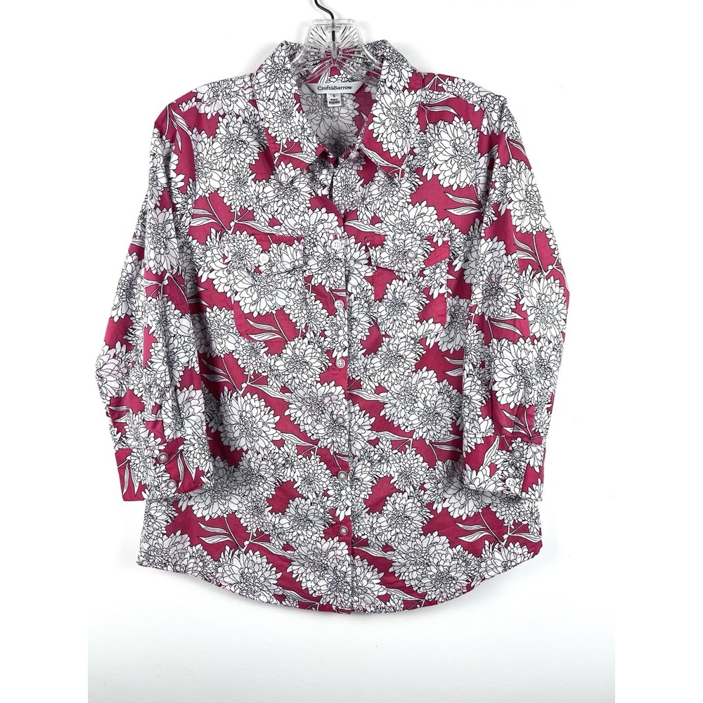 Women's 100% Cotton Floral Red White Button Up Croft & Barrow Small